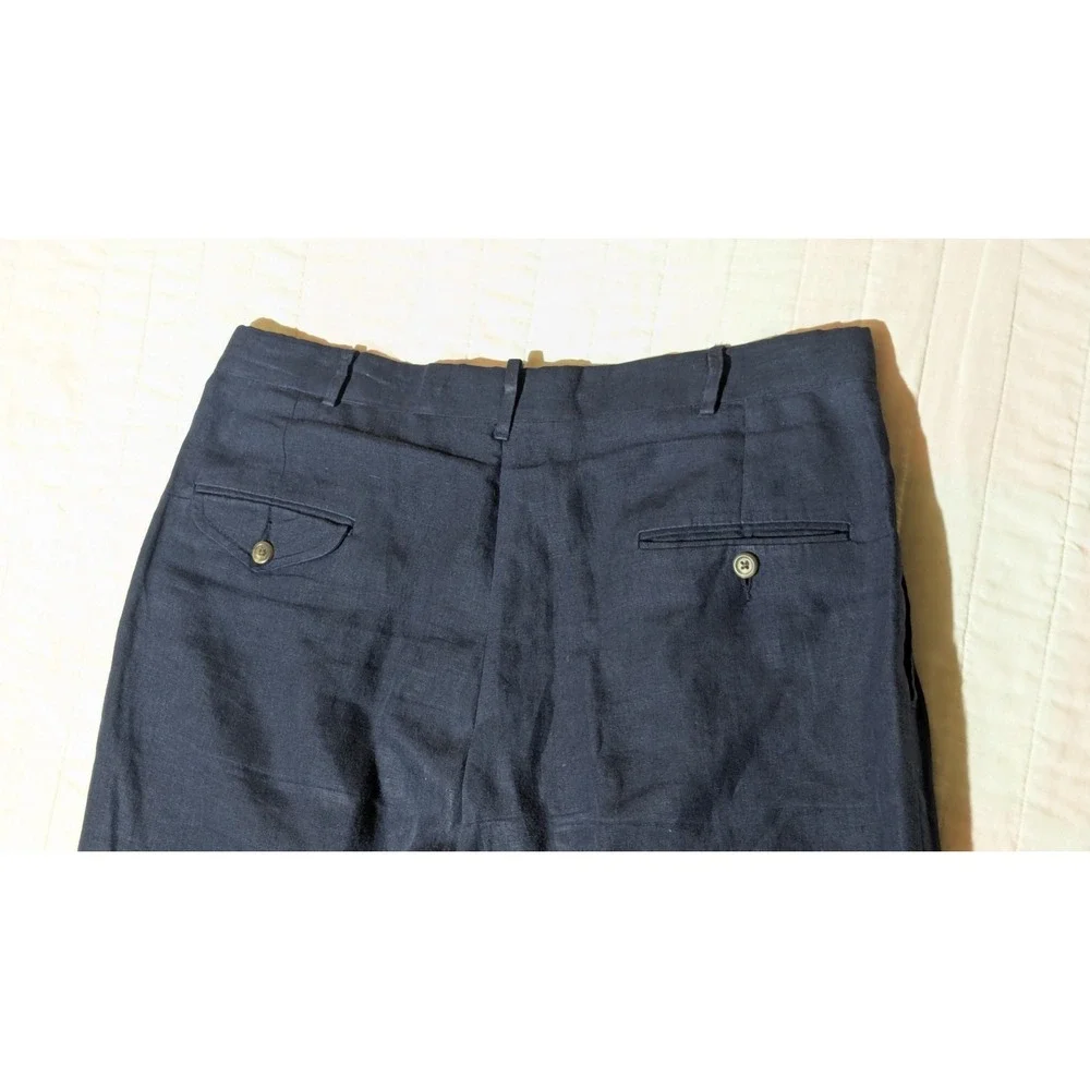 Vtg Polo Ralph Lauren Dress Pants 36x31 100% Linen Pleated Flap Pocket Talon Zip